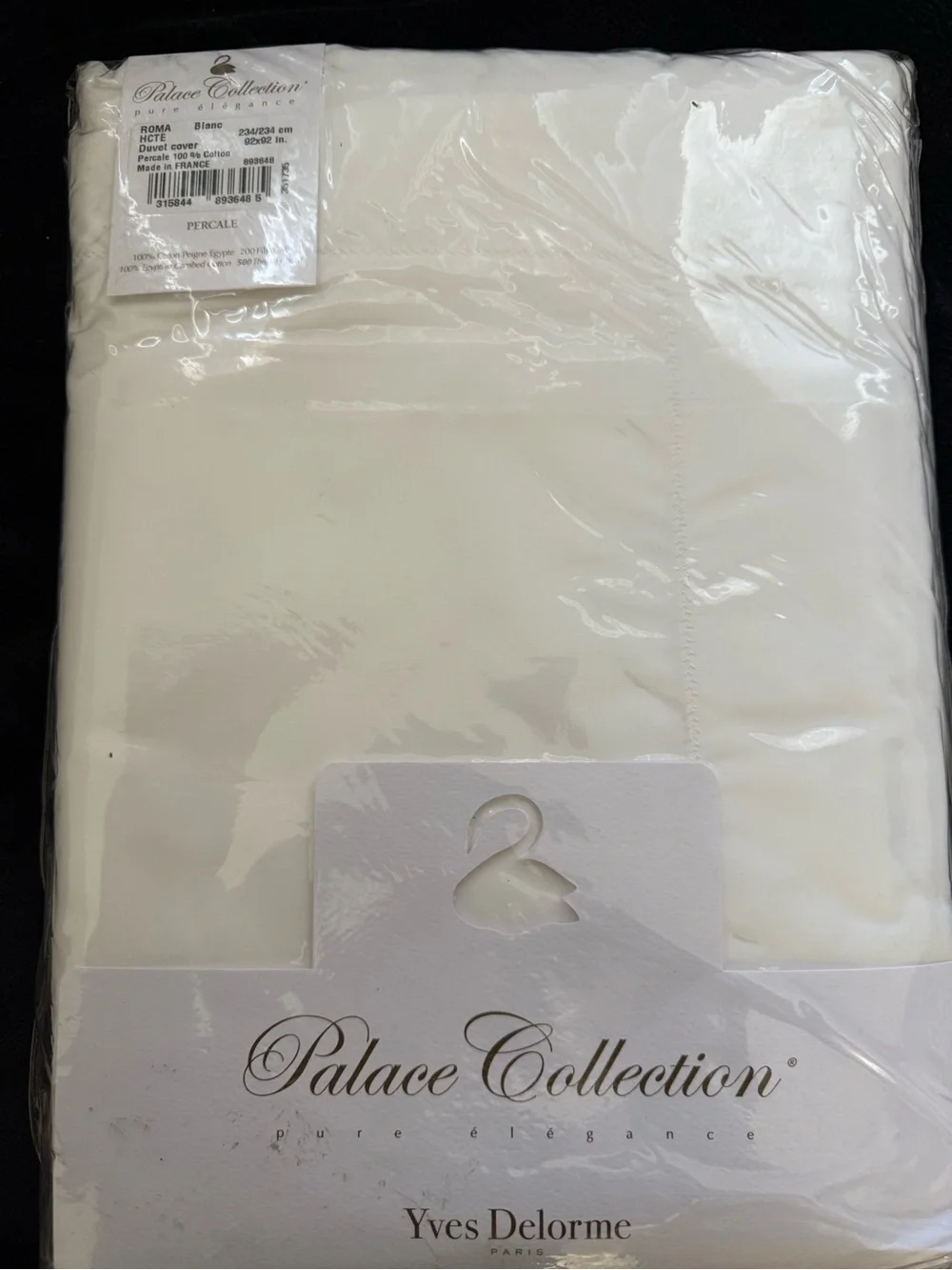 Yves Delorme Palace Roma Queen Duvet Cover Blanc 500TC Egyptian Cotton NWT
